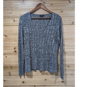 Eileen Fisher Sweater Womens Medium Black Marled Silk/ Linen Blend V Neck